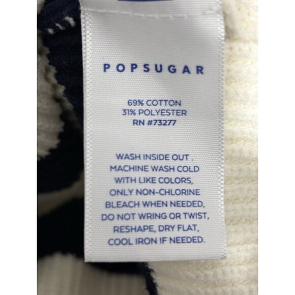 Popsugar XL Striped Sweater Cotton-Polyester Blend Ribbed Knit Blue & Cream - Picture 5 of 5